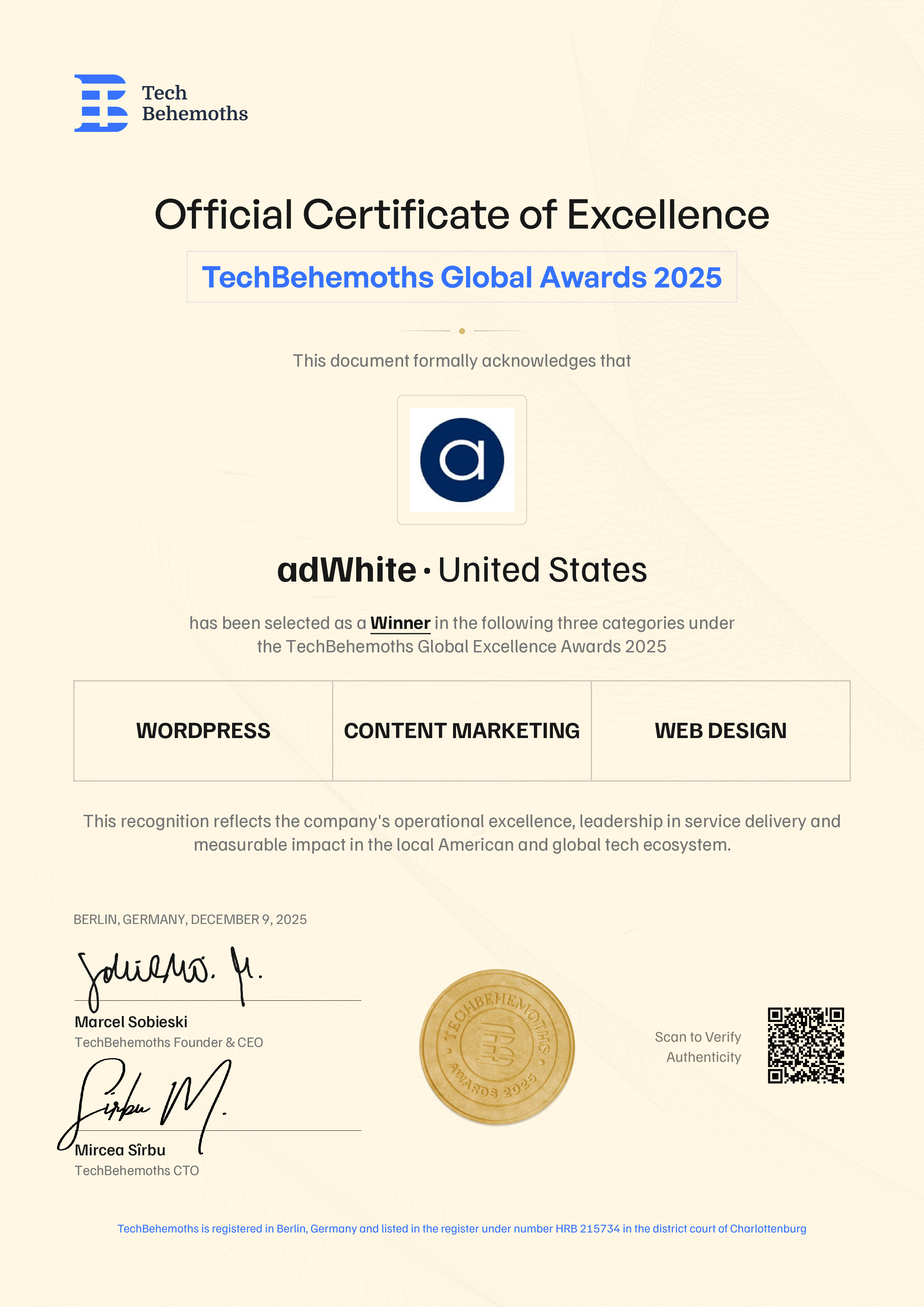 adWhite Certificate