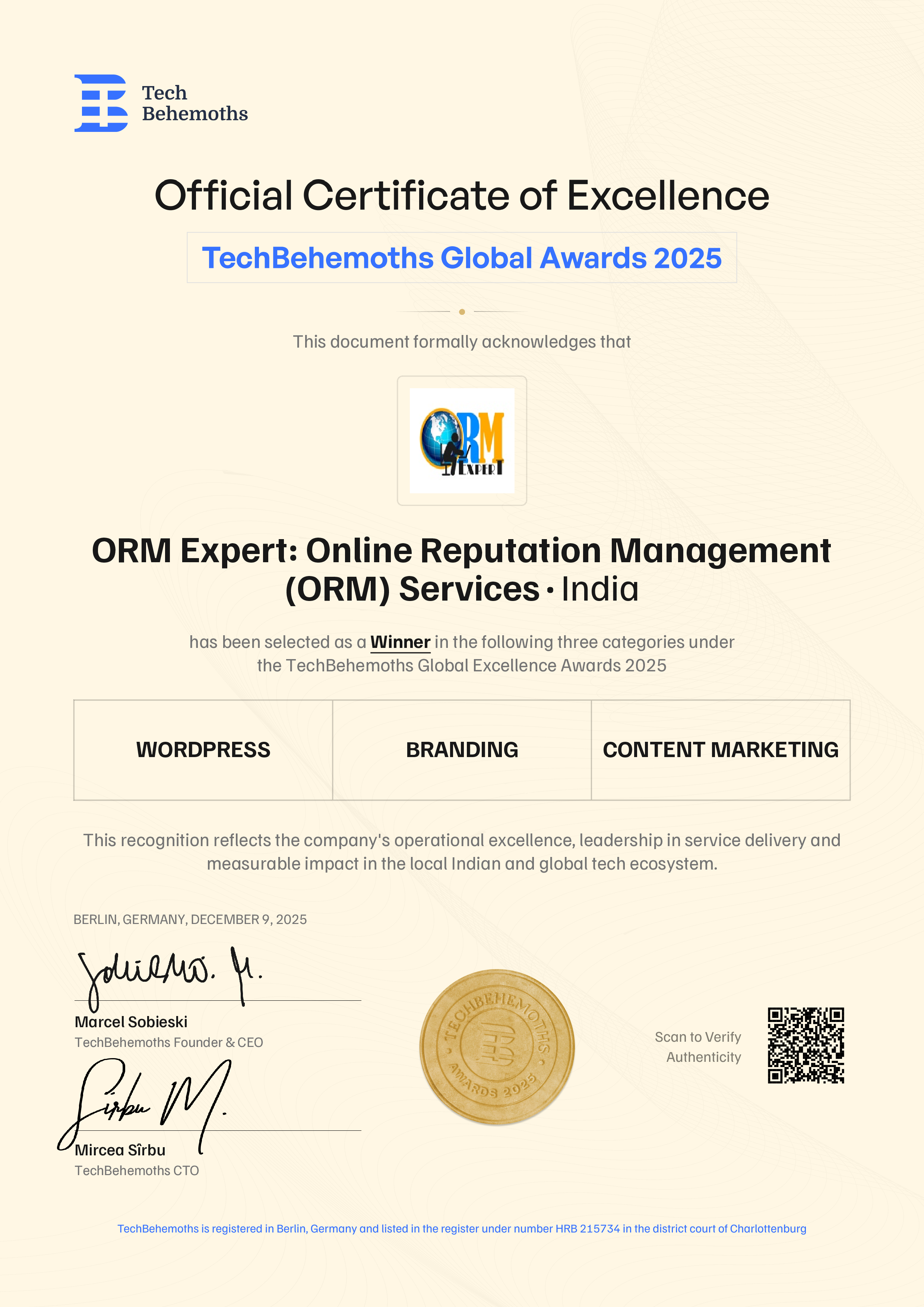 ORM Expert: Online Reputation Management (ORM) Services Certificate
