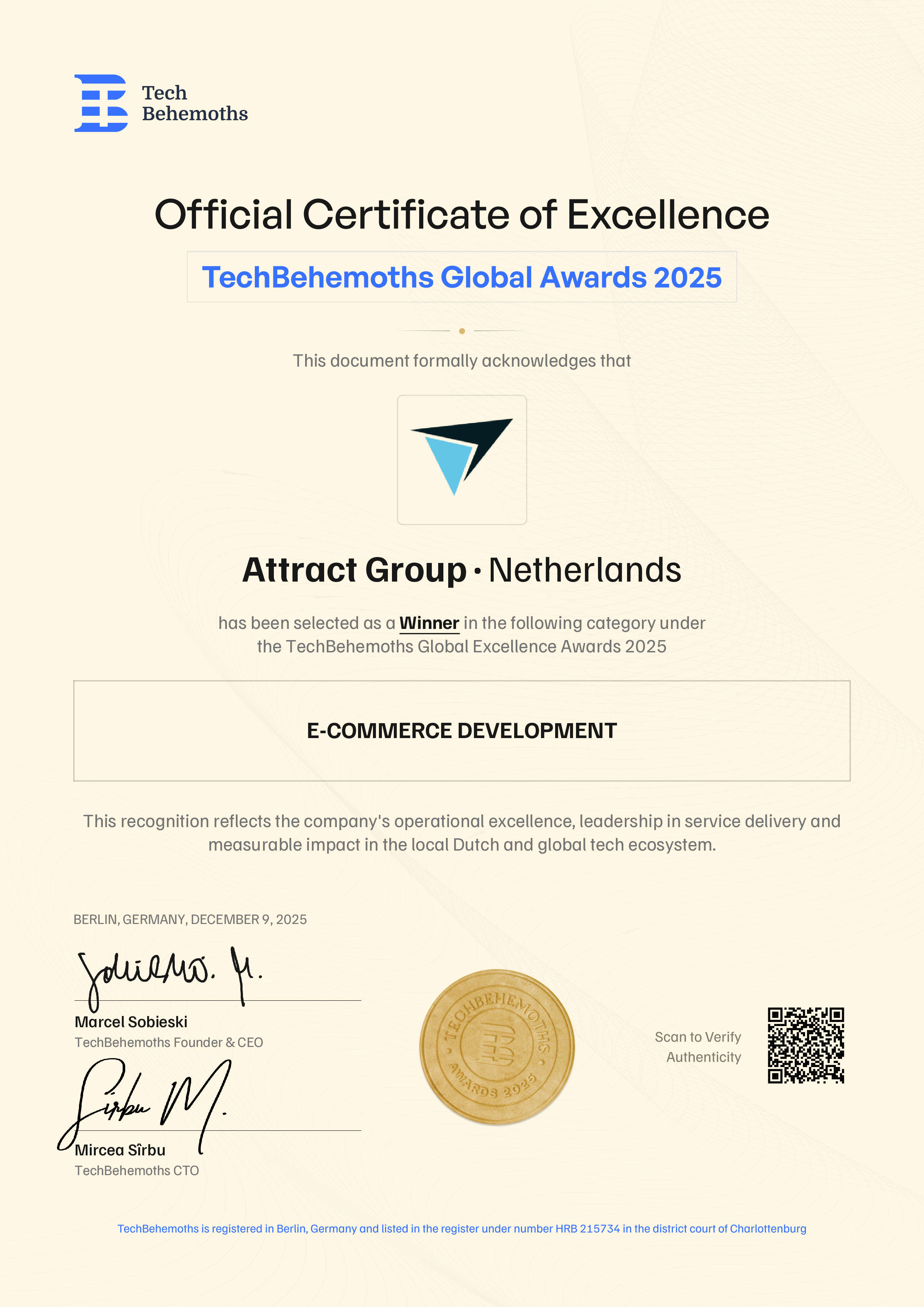Attract Group Certificate