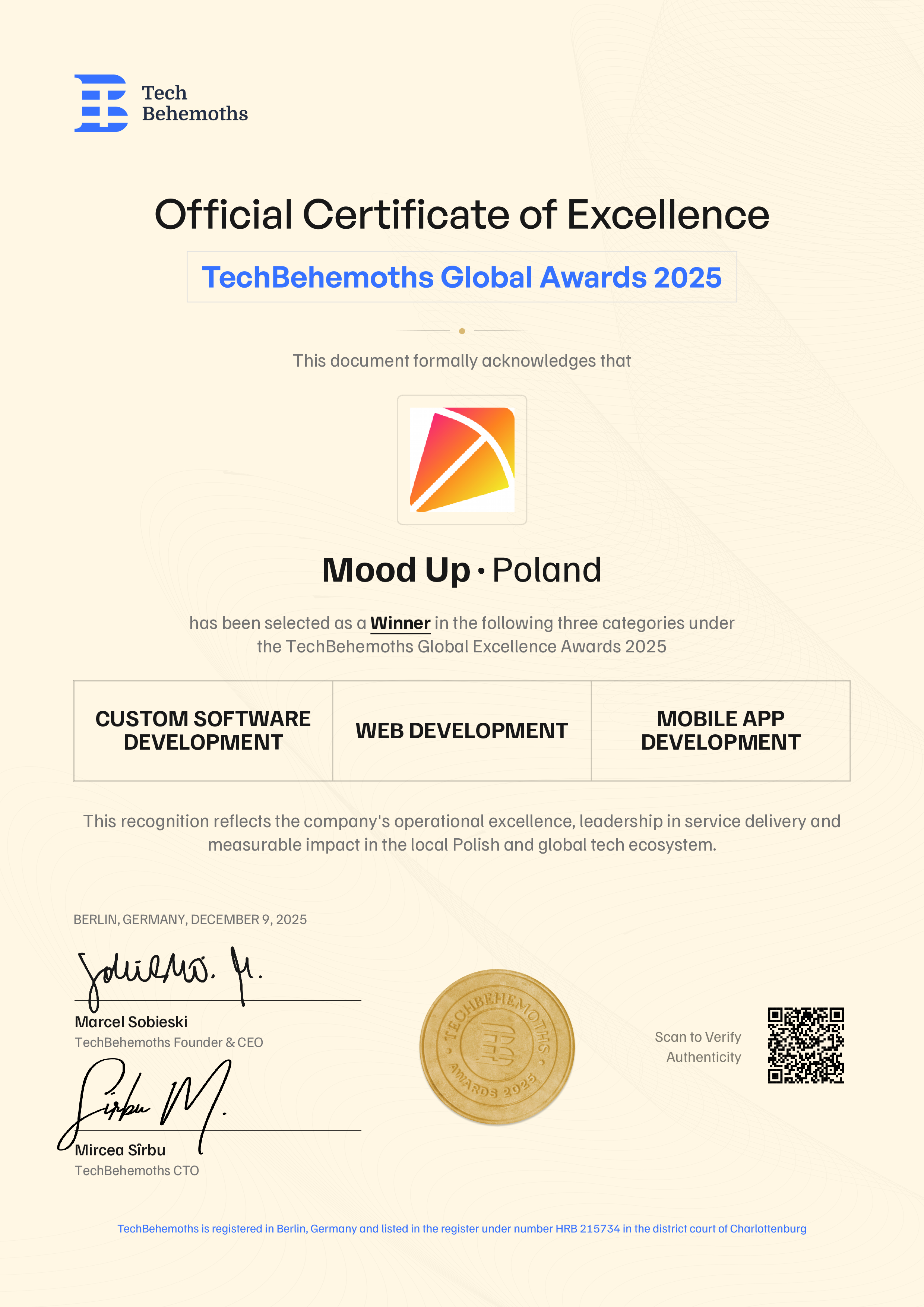 Mood Up Certificate