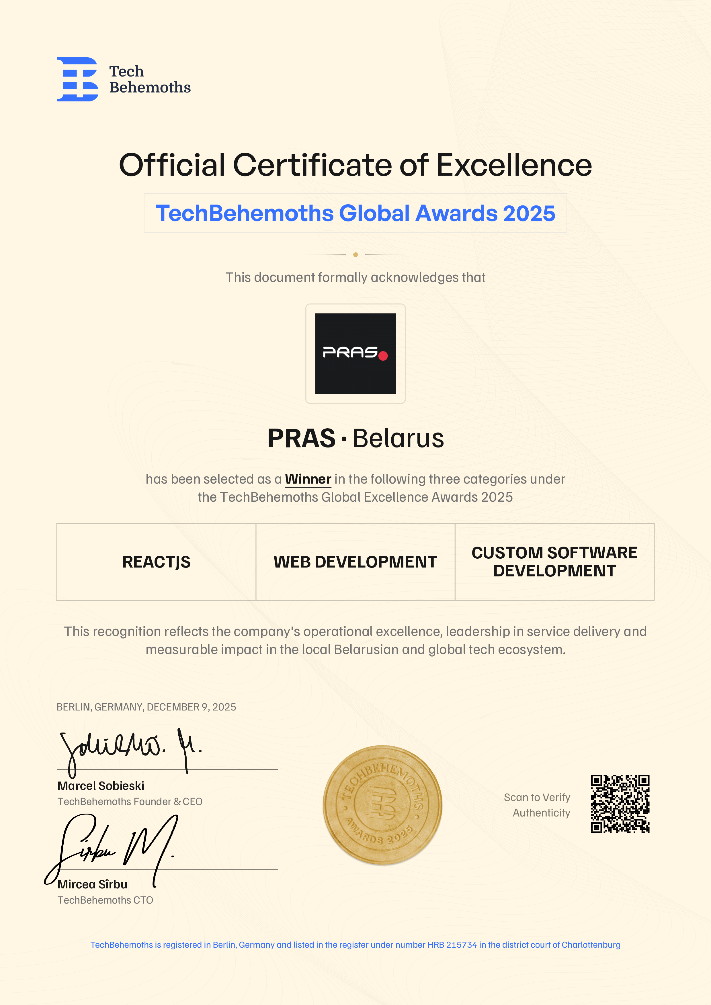 PRAS Certificate