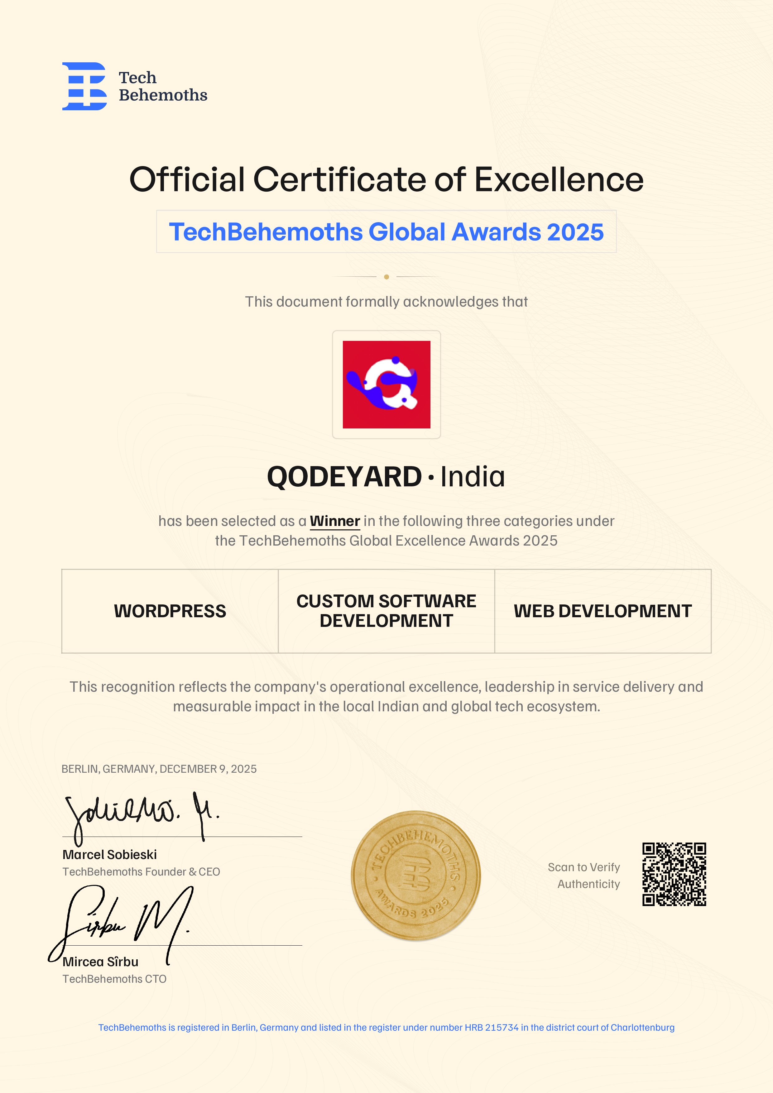 QODEYARD Certificate