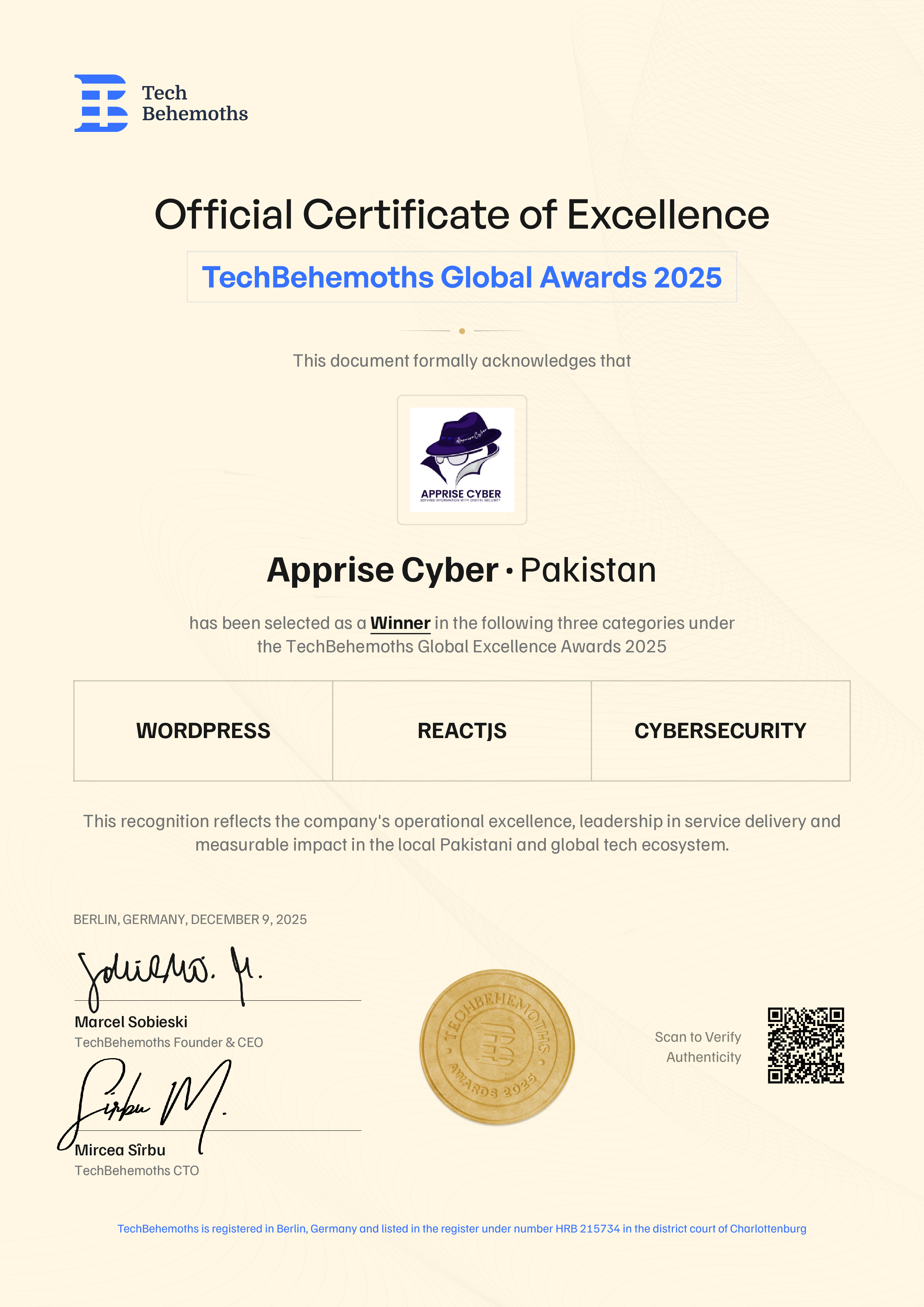 Apprise Cyber Certificate