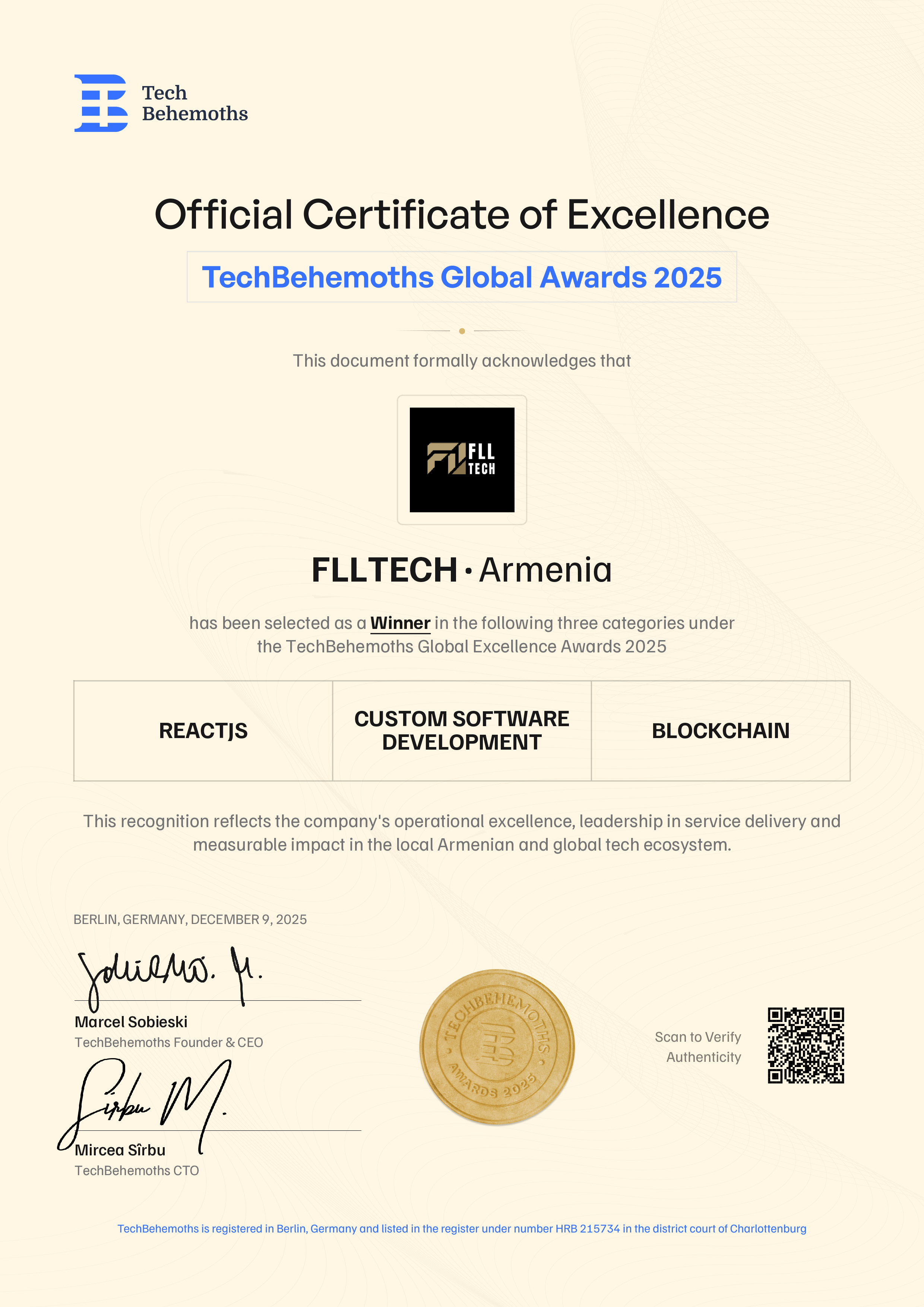 FLLTECH Certificate