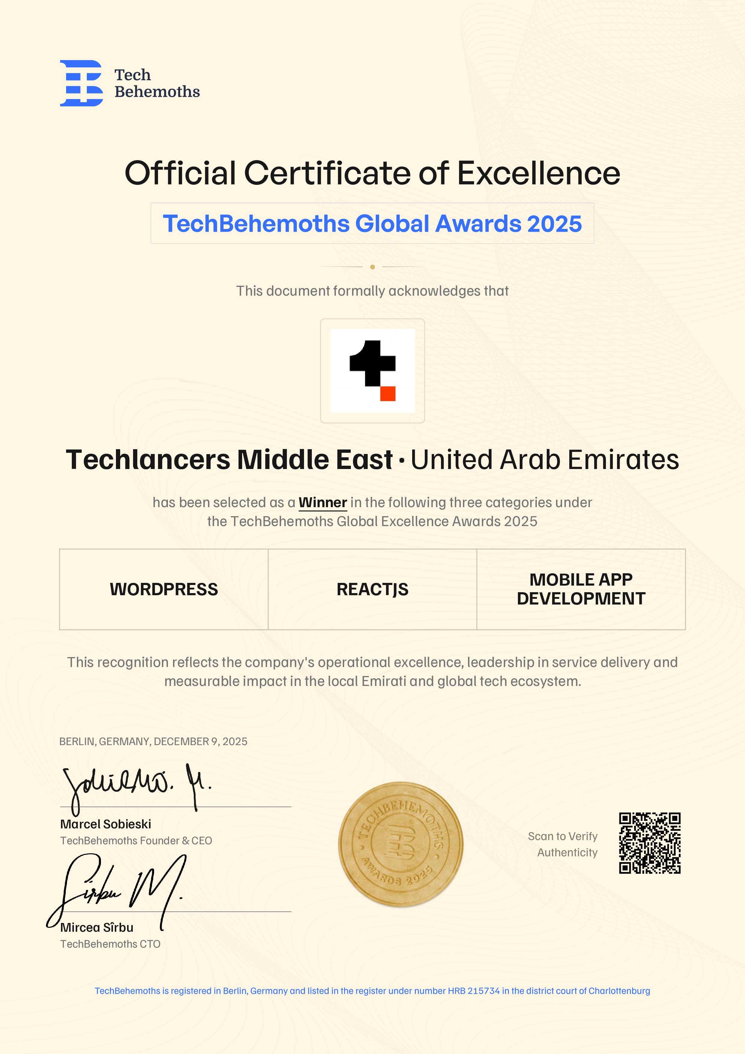 Techlancers Middle East Certificate