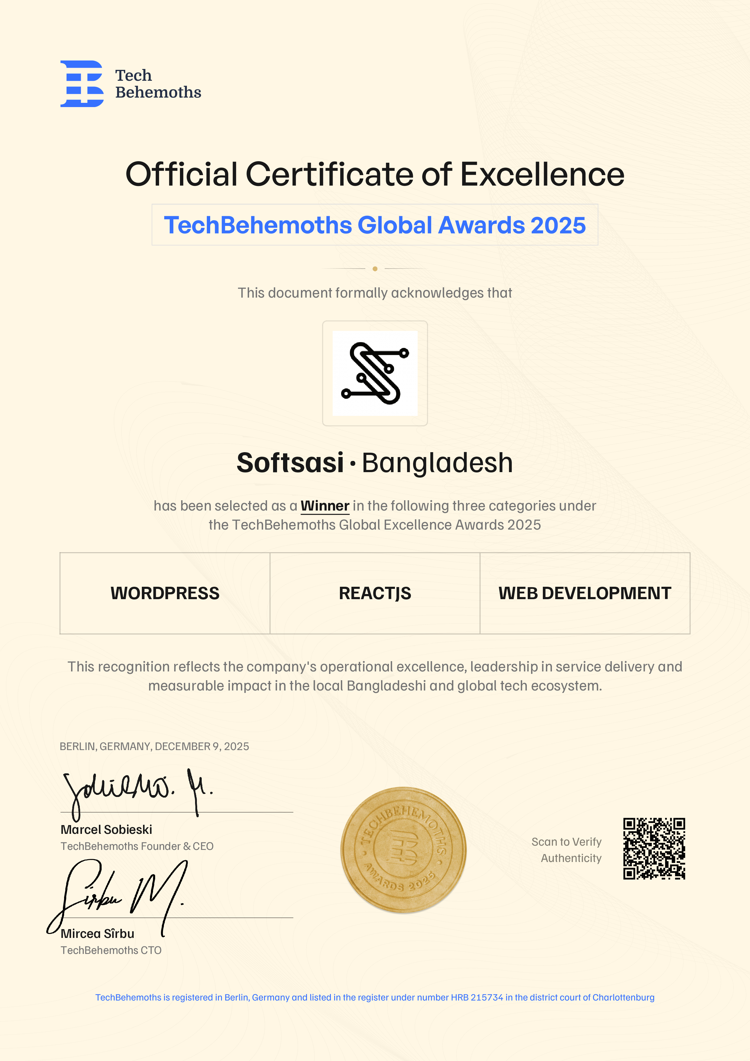 Softsasi Certificate
