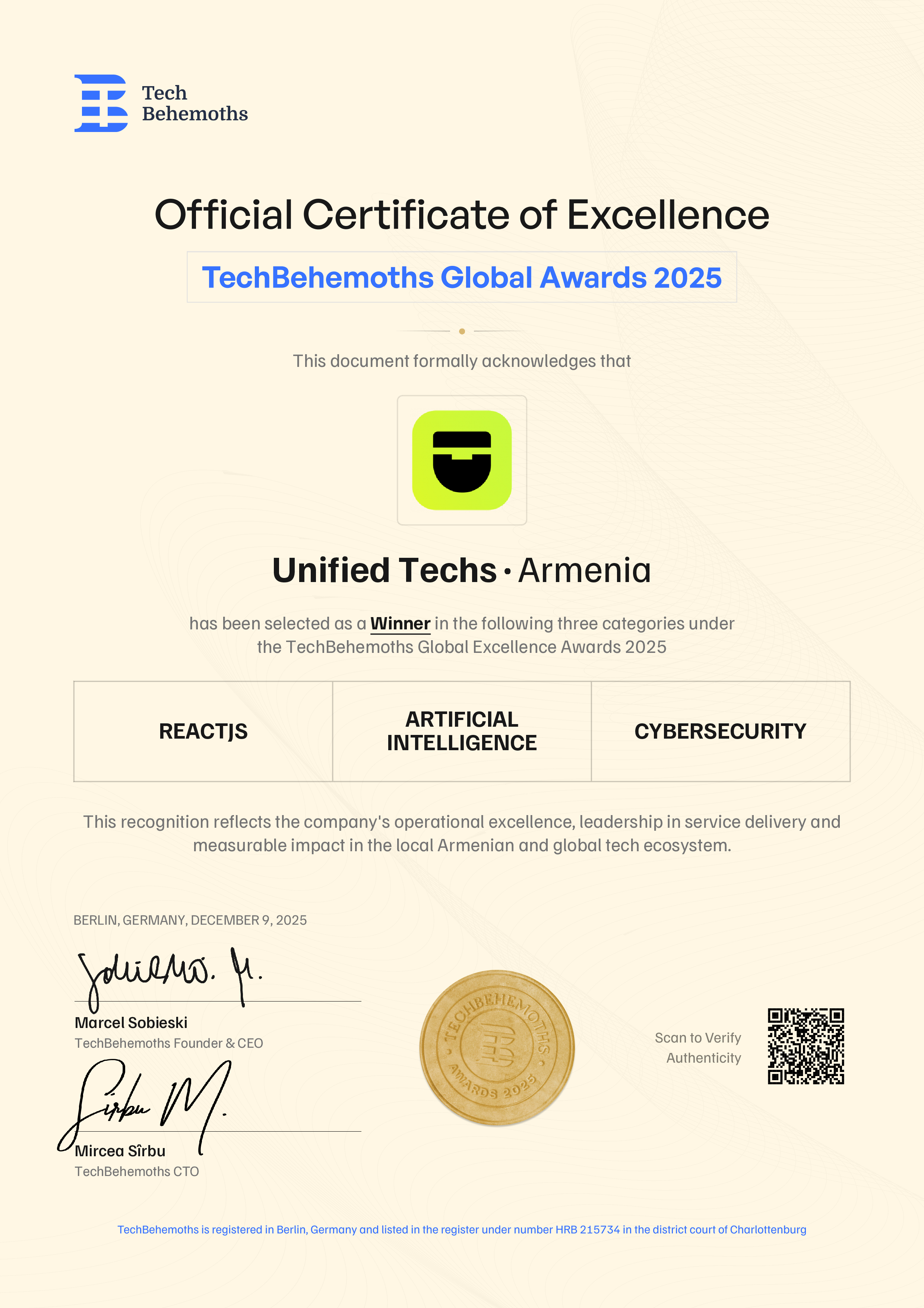 Unified Techs Certificate