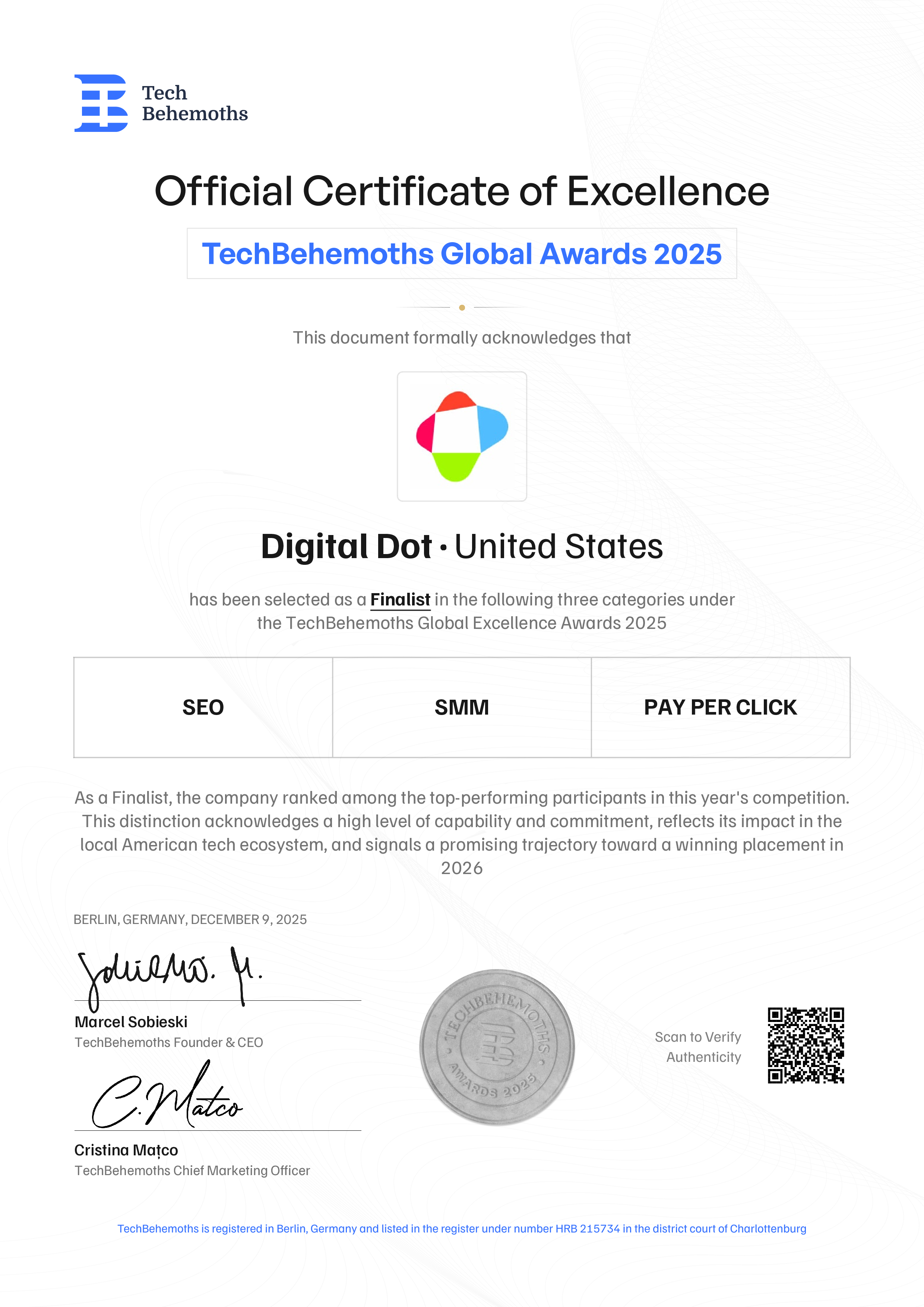 Digital Dot Certificate