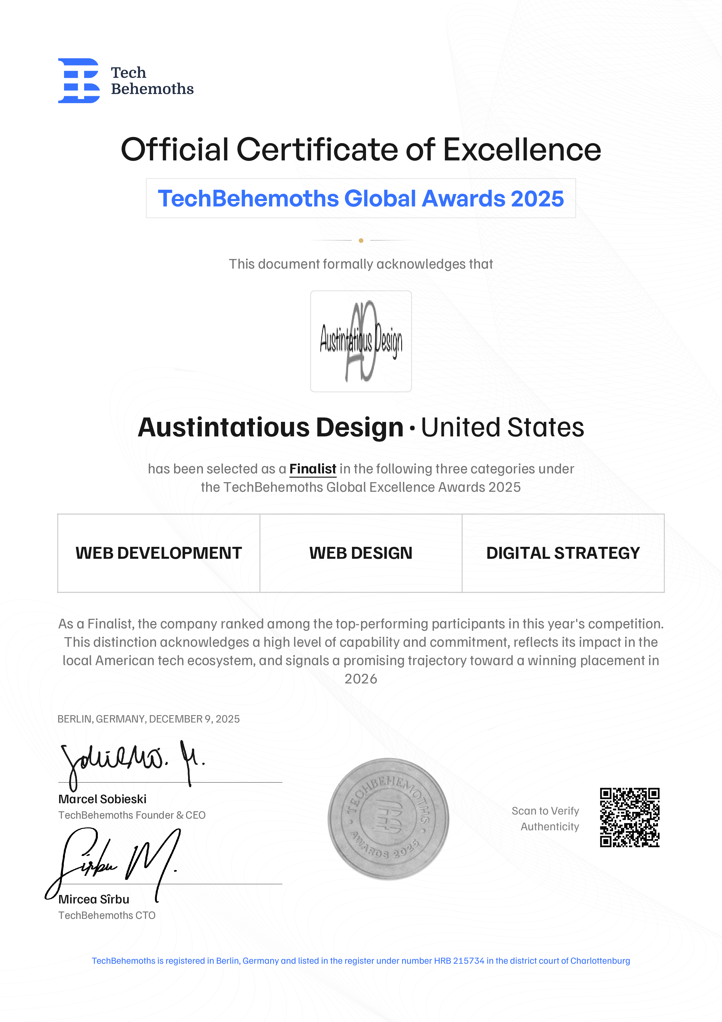 Austintatious Design Certificate