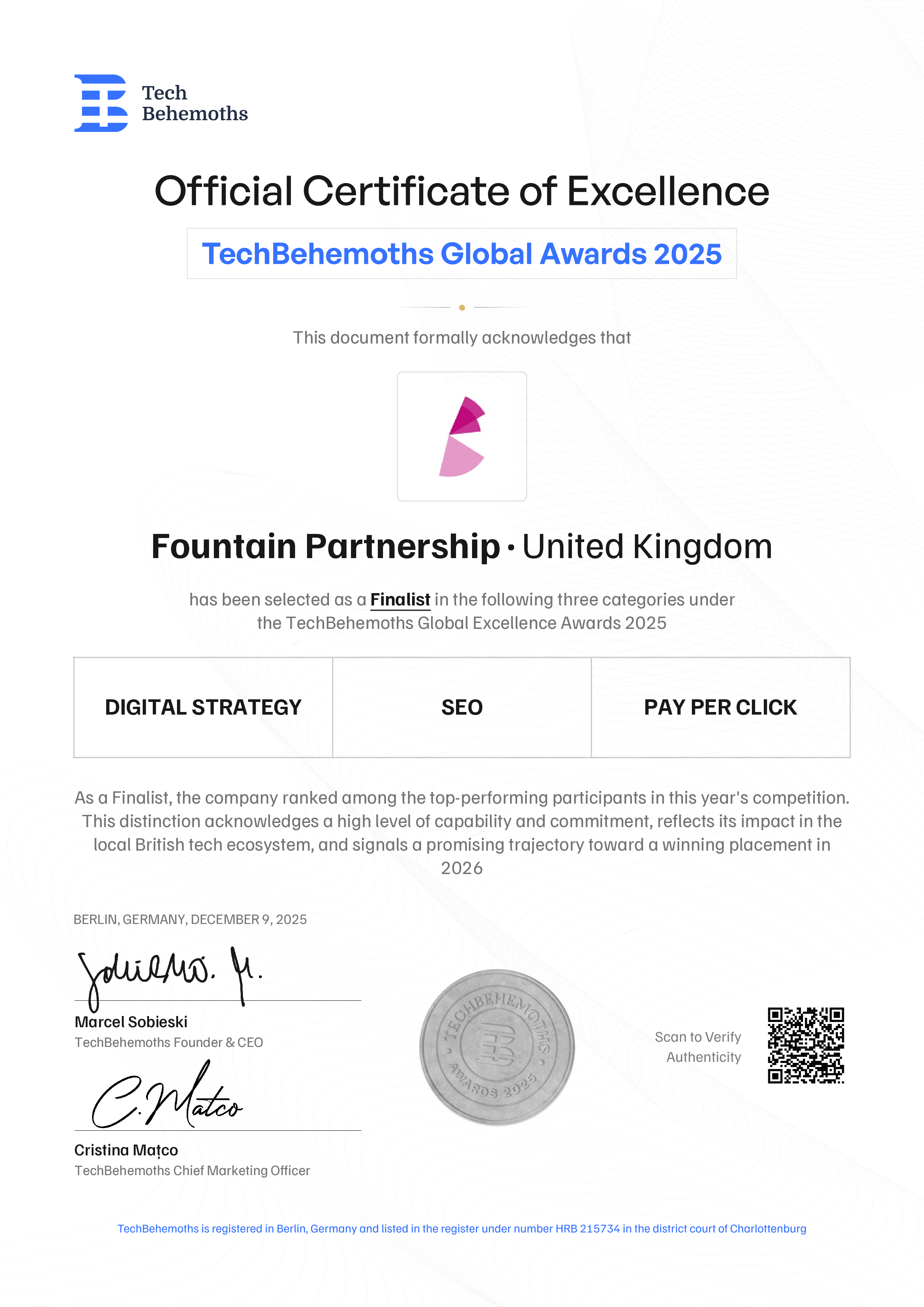 Fountain Partnership Certificate