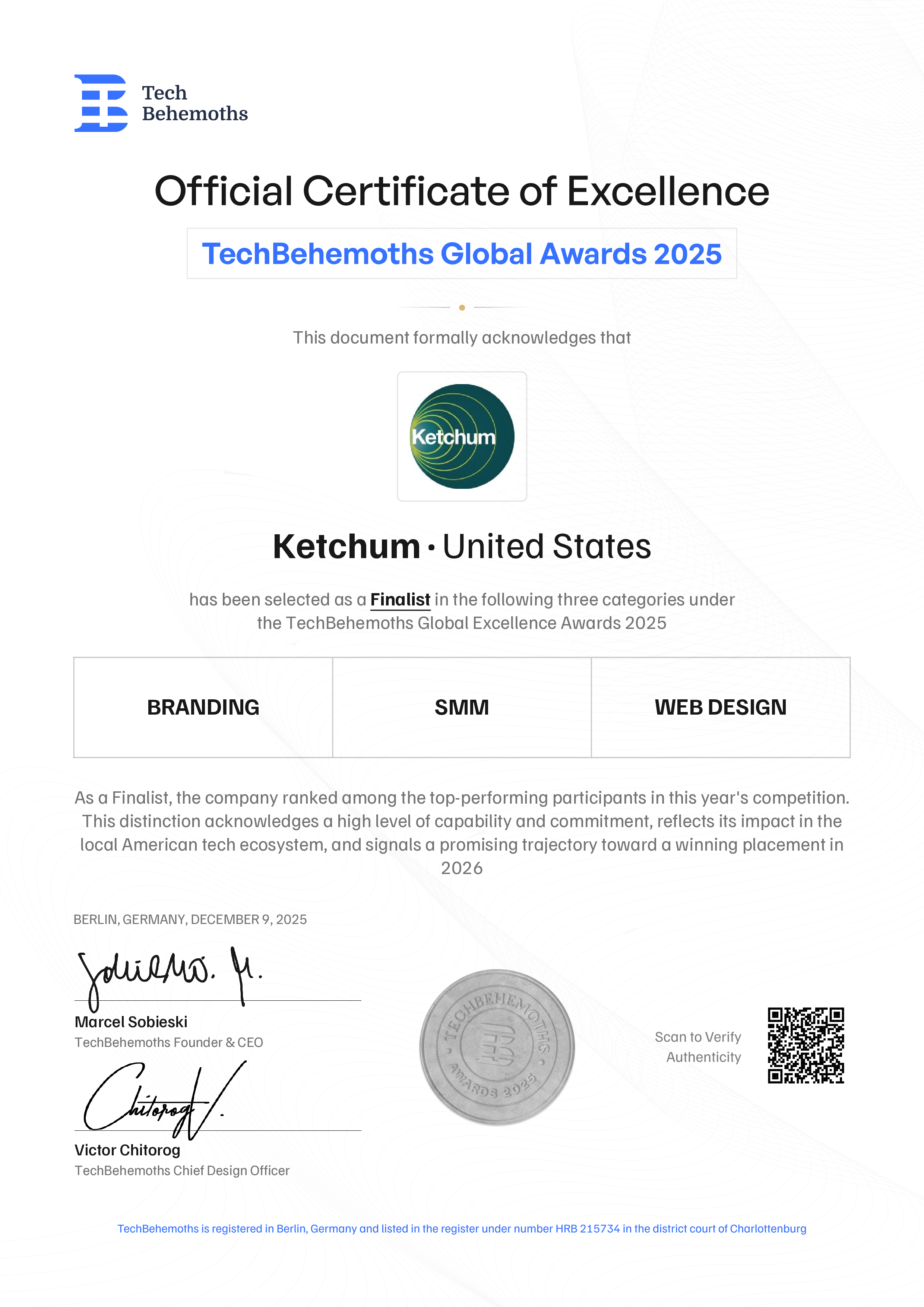 Ketchum Certificate