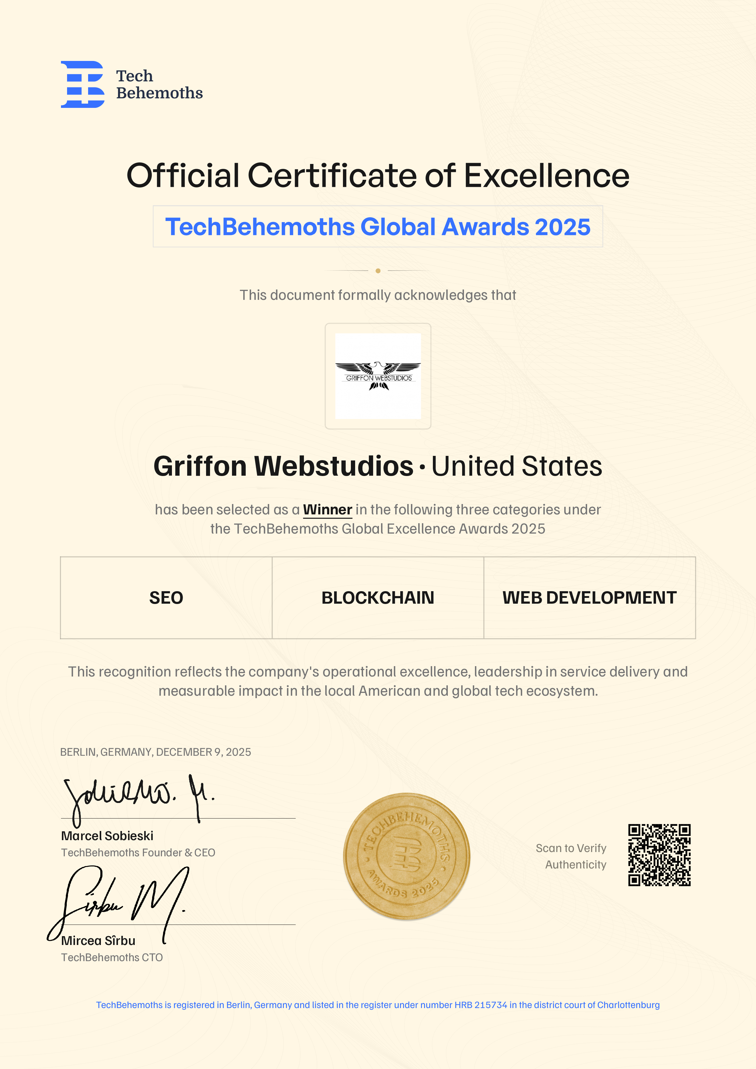 Griffon Webstudios Certificate