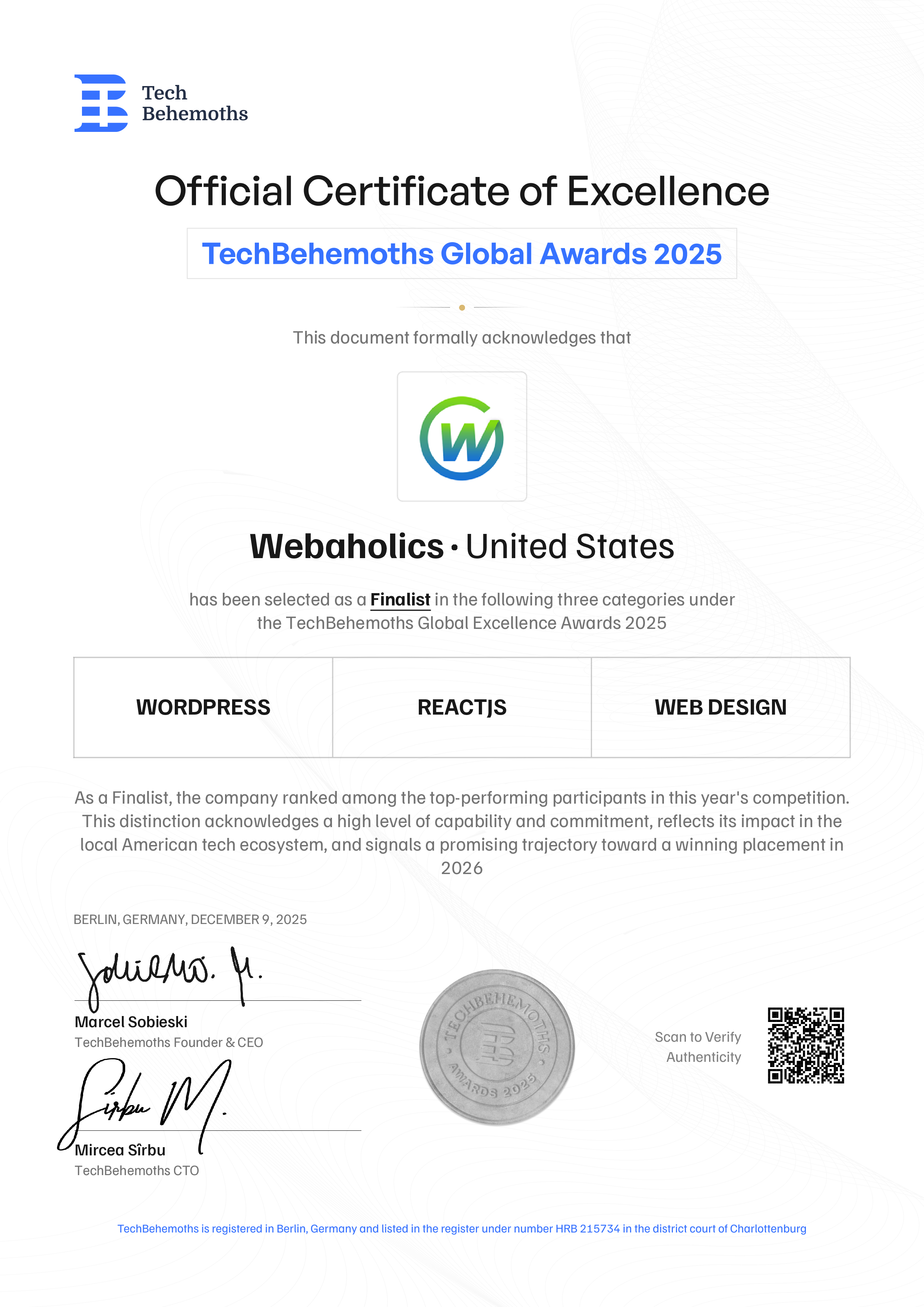 Webaholics Certificate