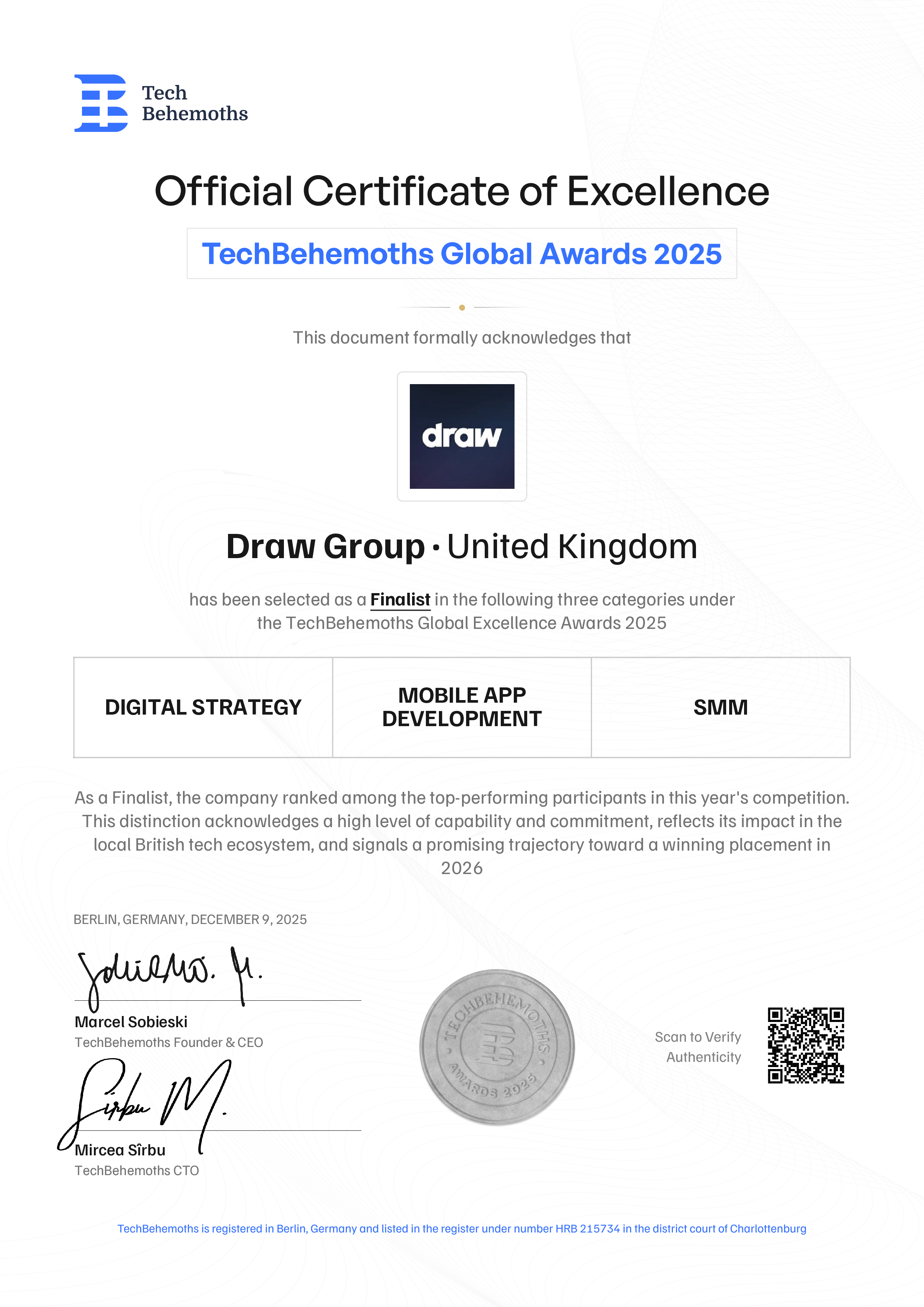 Draw Group Certificate