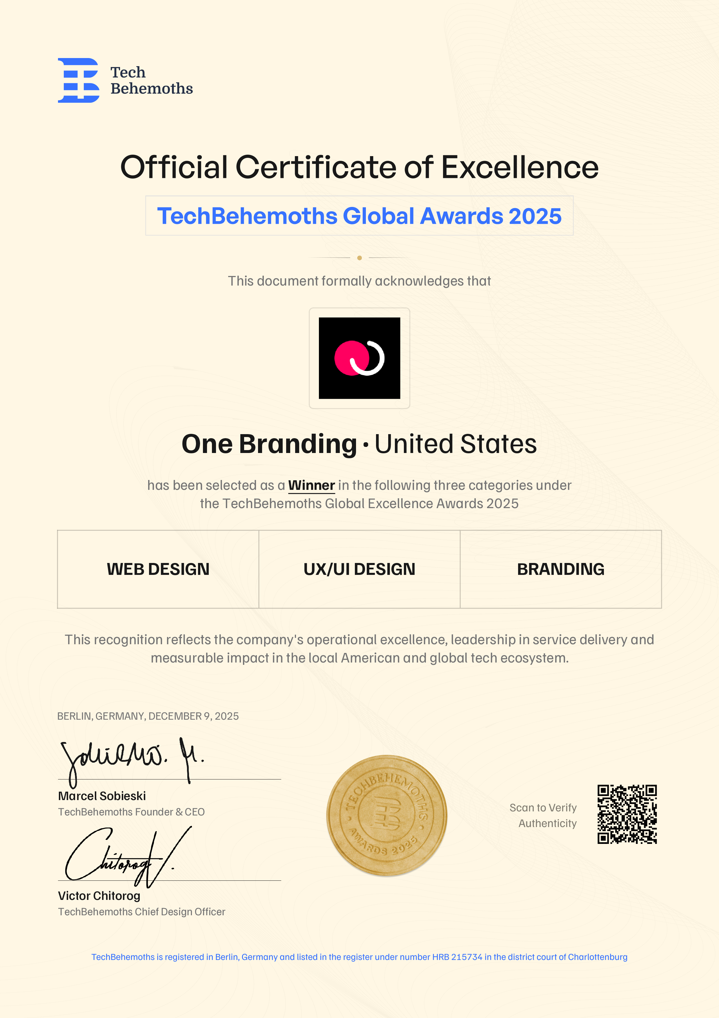 One Branding Certificate