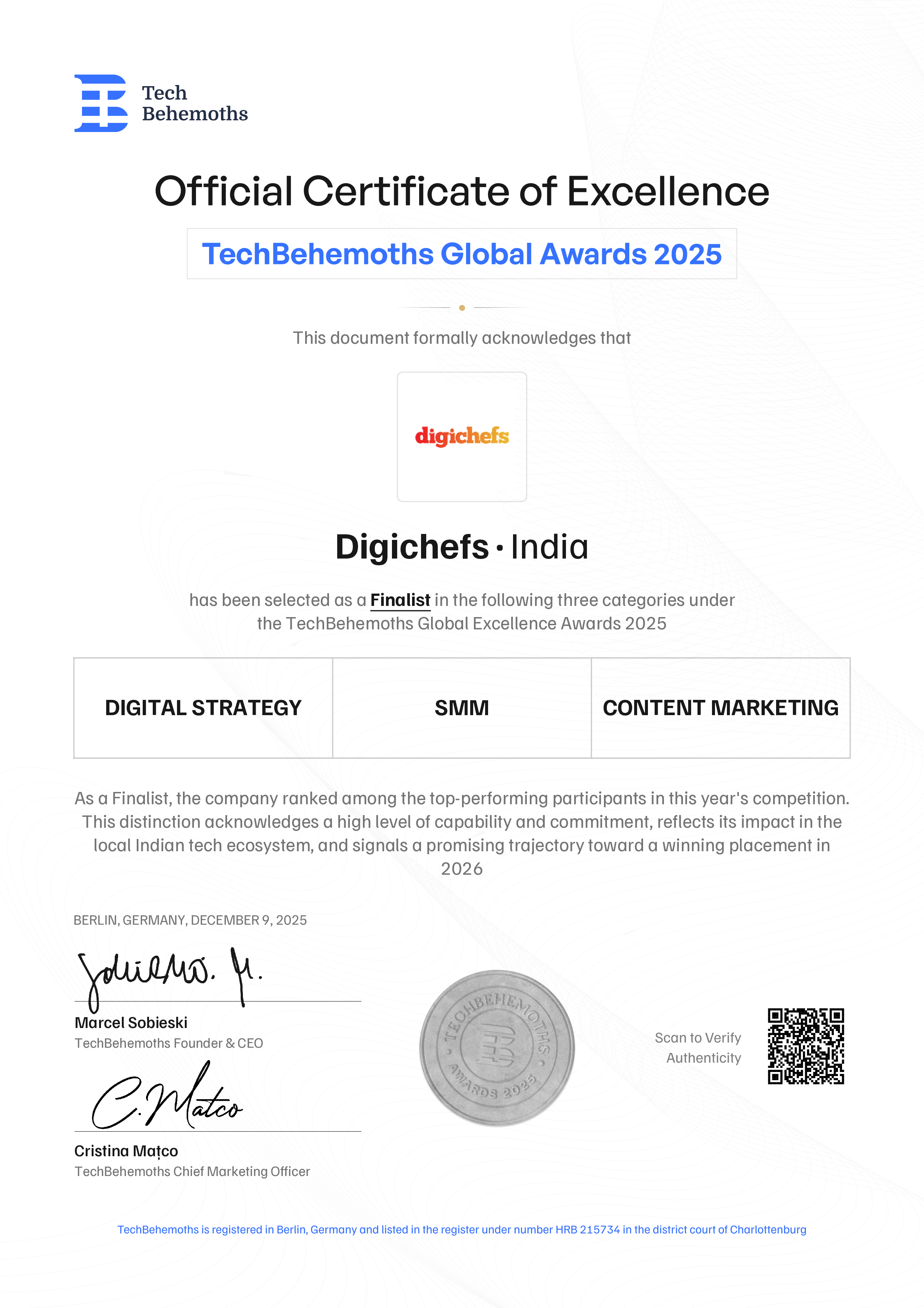 Digichefs Certificate