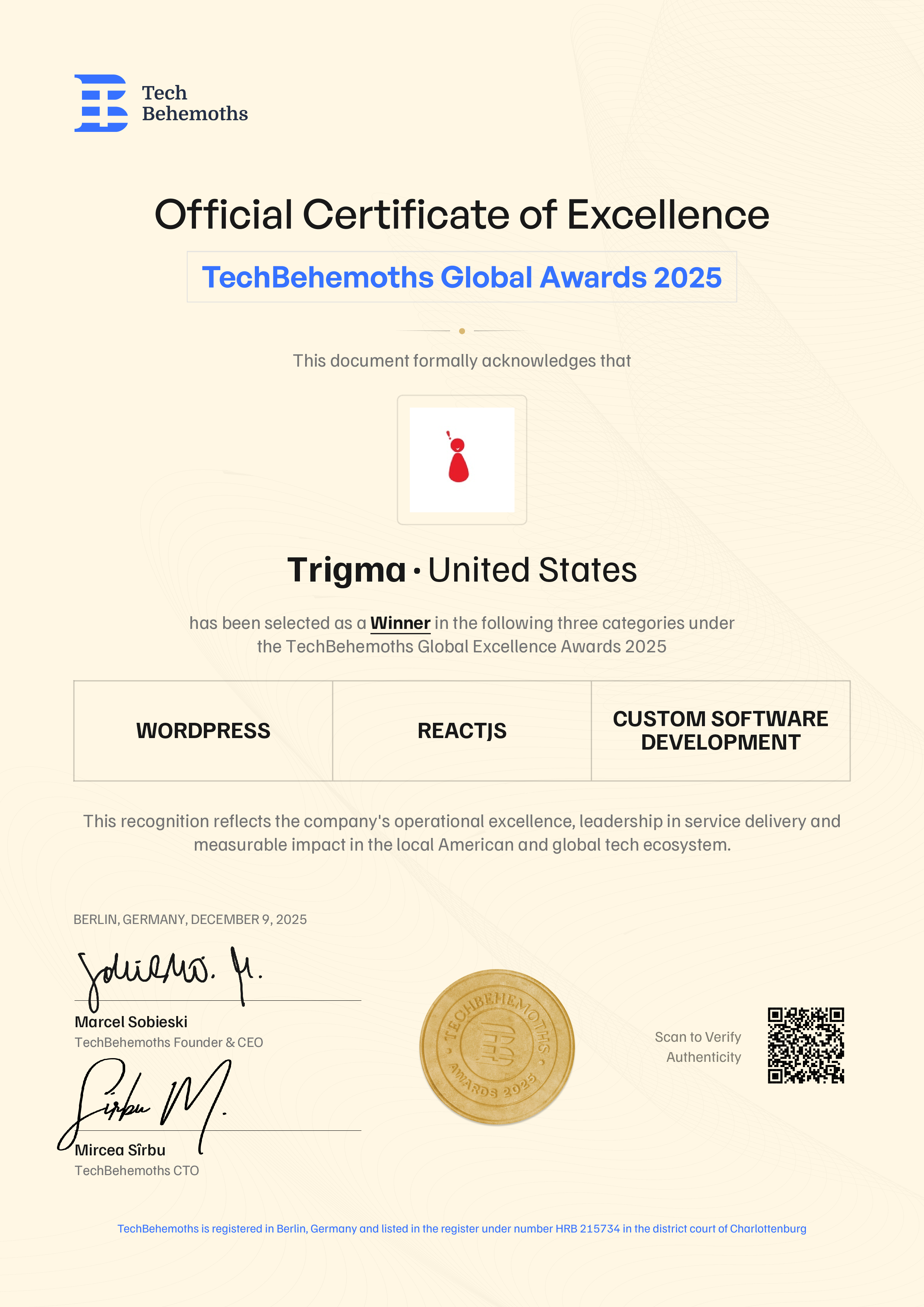 Trigma Certificate