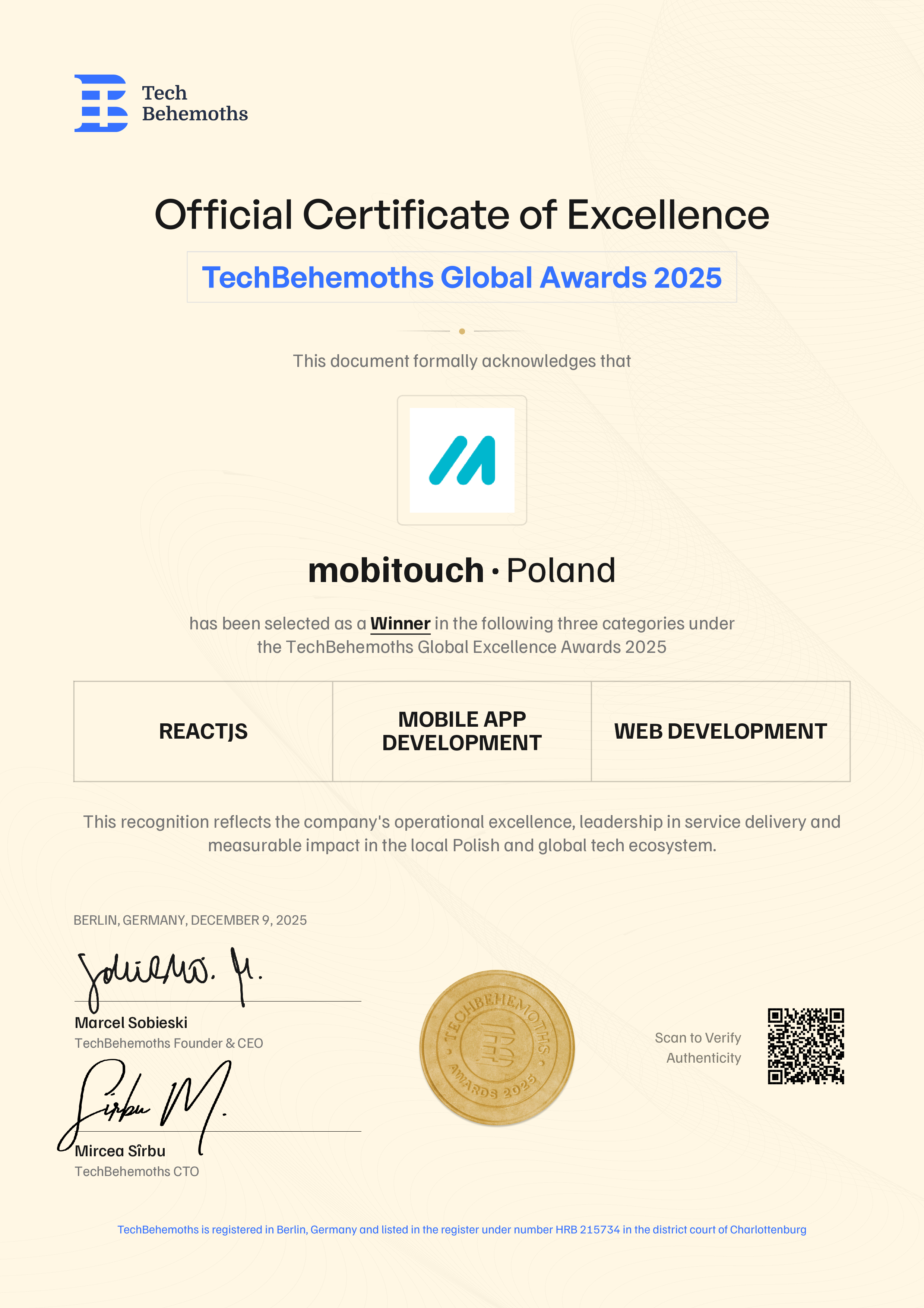 mobitouch Certificate