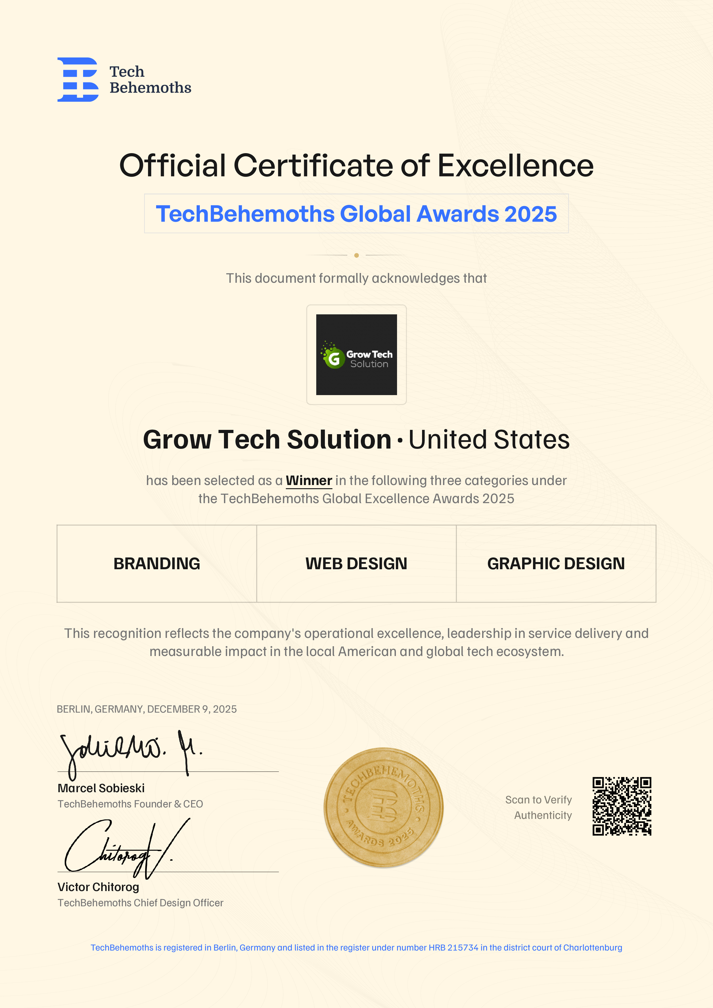 Grow Tech Solution Certificate