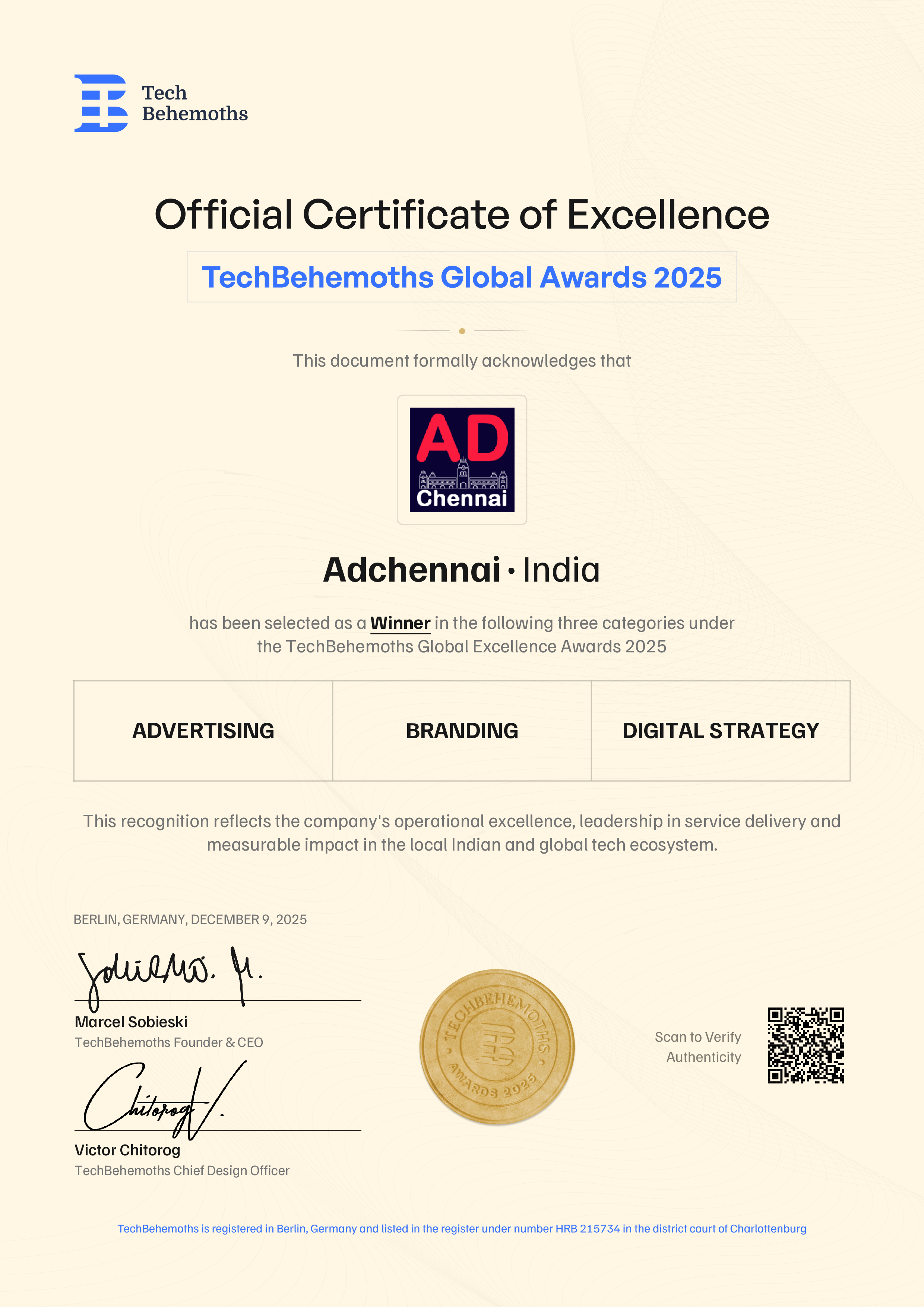 Adchennai Certificate