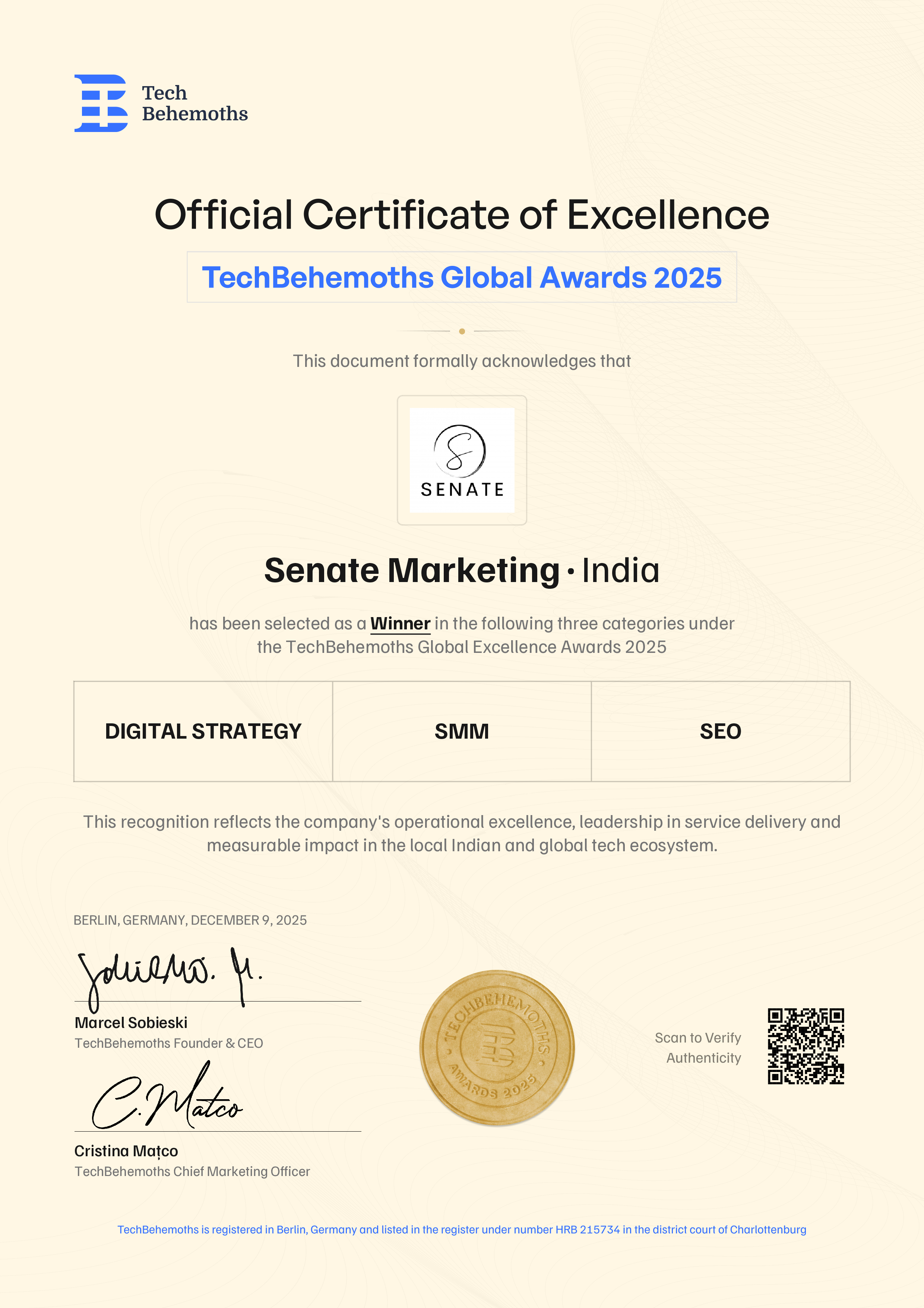 Senate Marketing Certificate