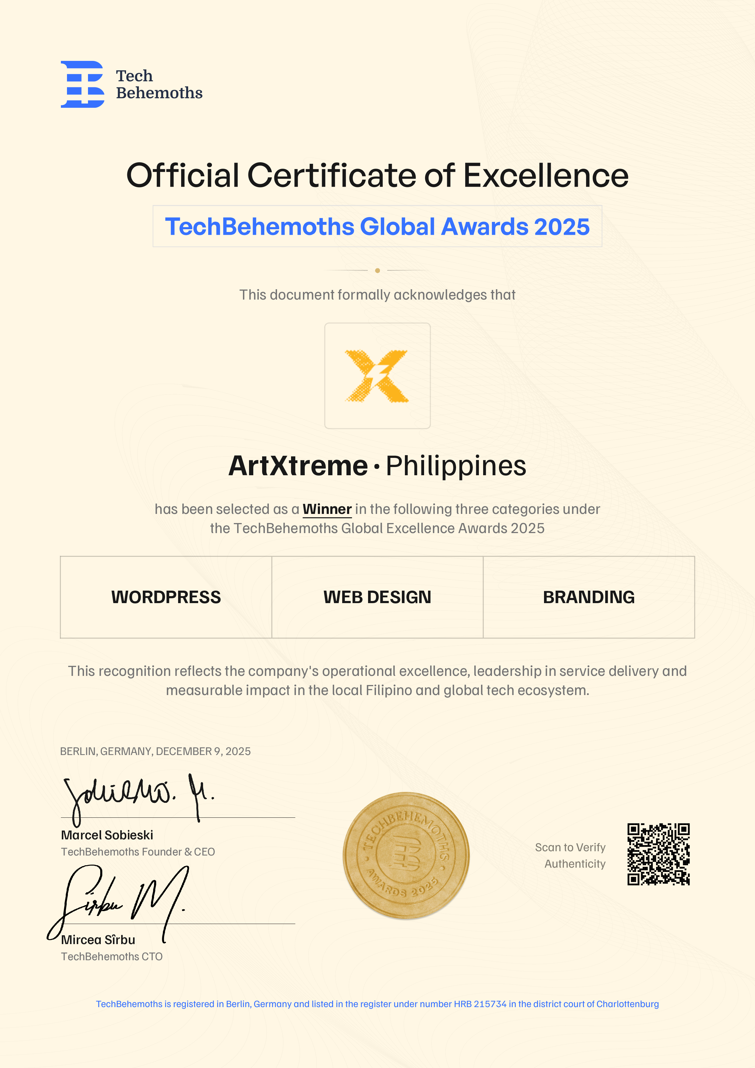 ArtXtreme Certificate