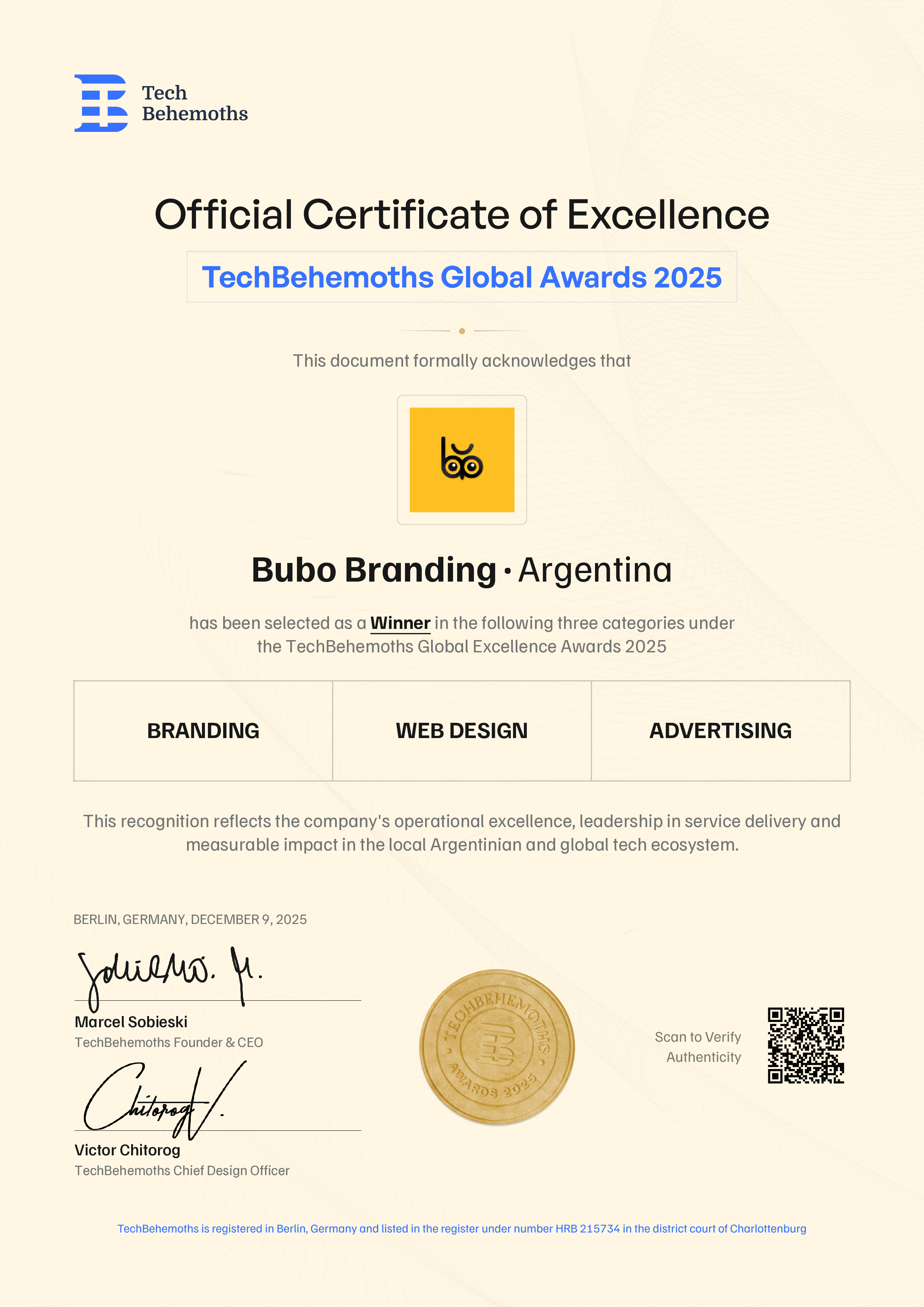 Bubo Branding Certificate