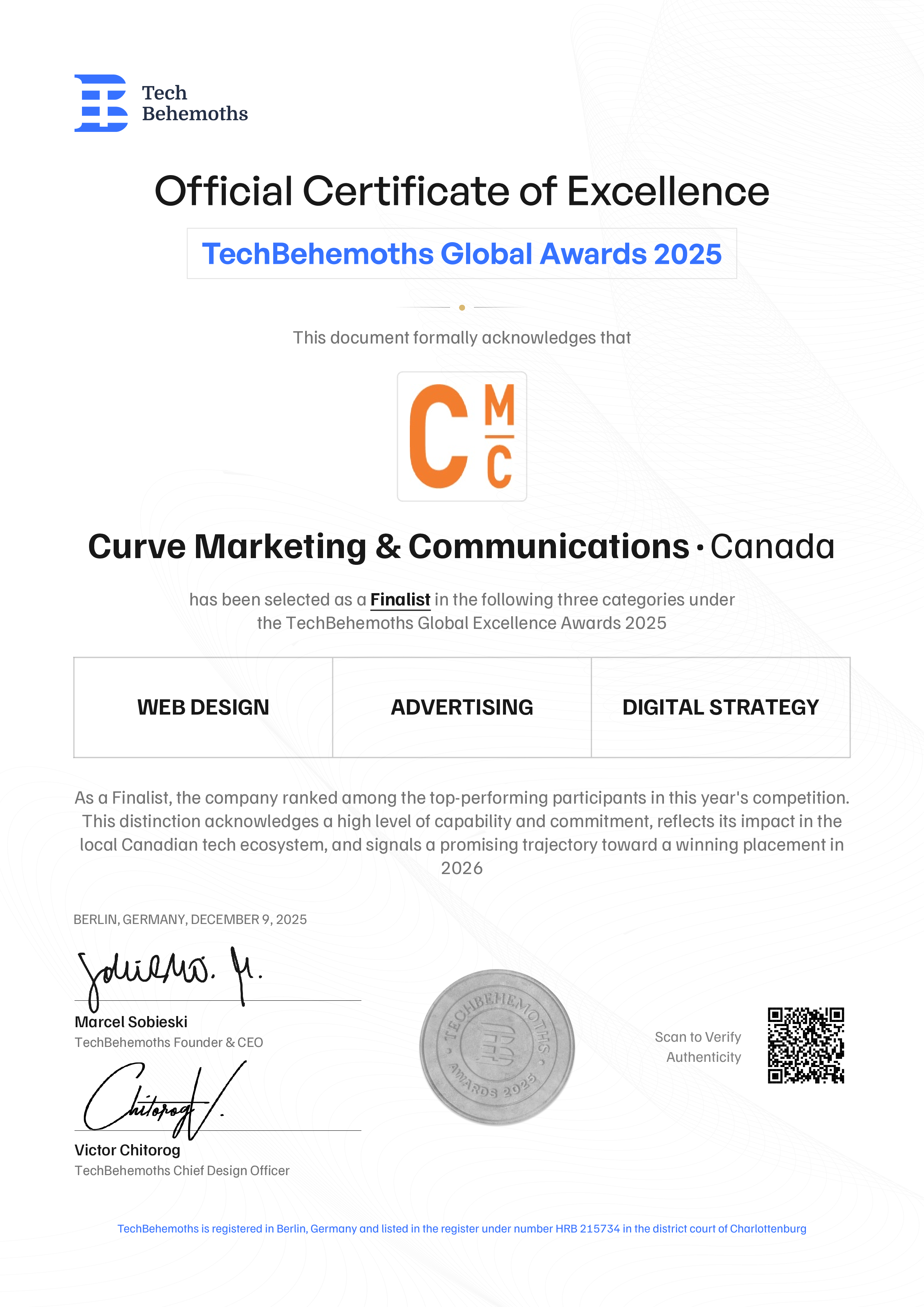 Curve Marketing & Communications Certificate