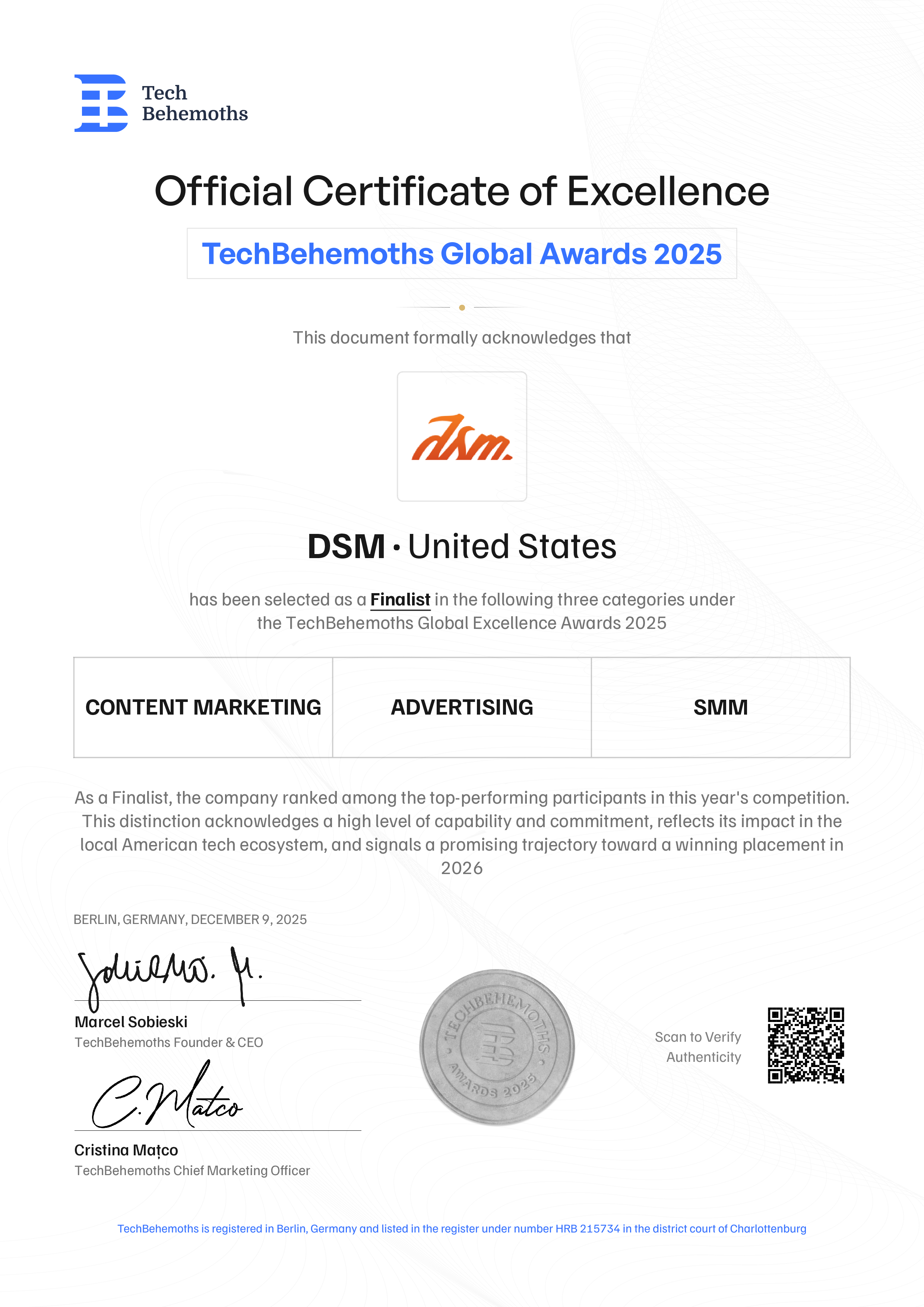 DSM Certificate